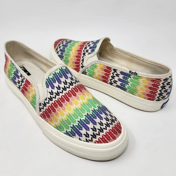 Keds Sneakers Women 10 Double Decker Fair Isle Canvas Slip-On Rainbow Arrows - Picture 2 of 11